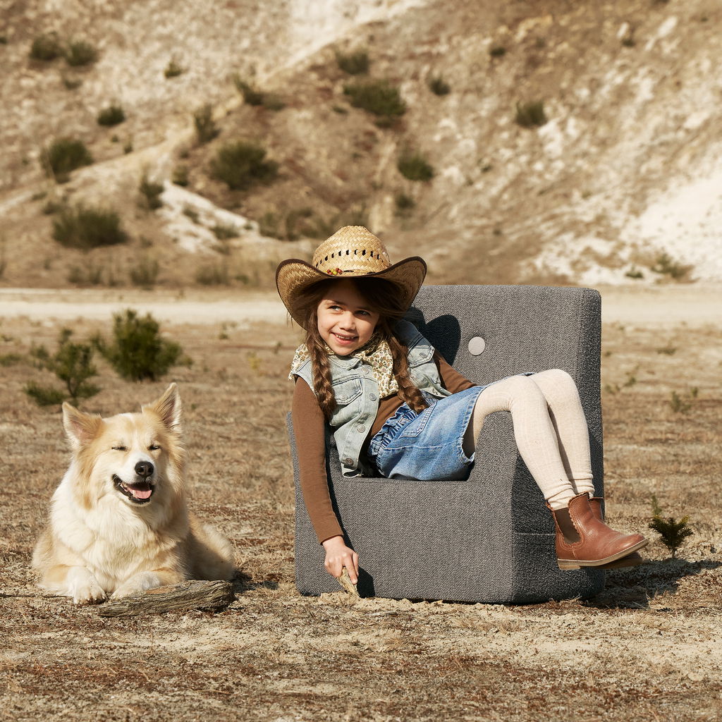 KlipKlap KK Kids Chair XL, Dusty green bouclé w. light green