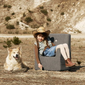 KlipKlap KK Kids Chair XL, Dusty green bouclé w. light green