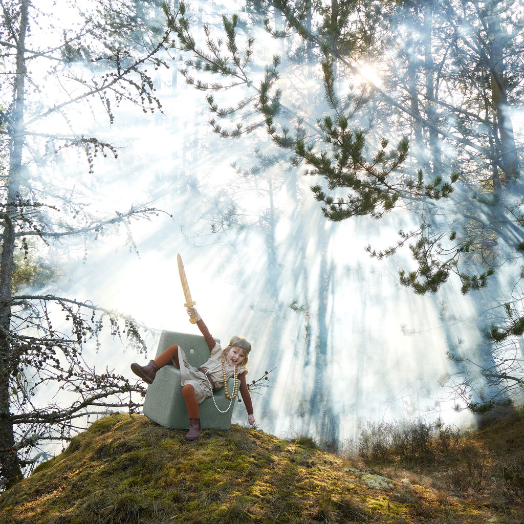 KlipKlap KK Kids Chair XL, Dusty green bouclé w. light green