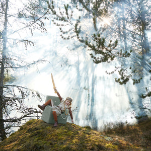 KlipKlap KK Kids Chair XL, Dusty green bouclé w. light green