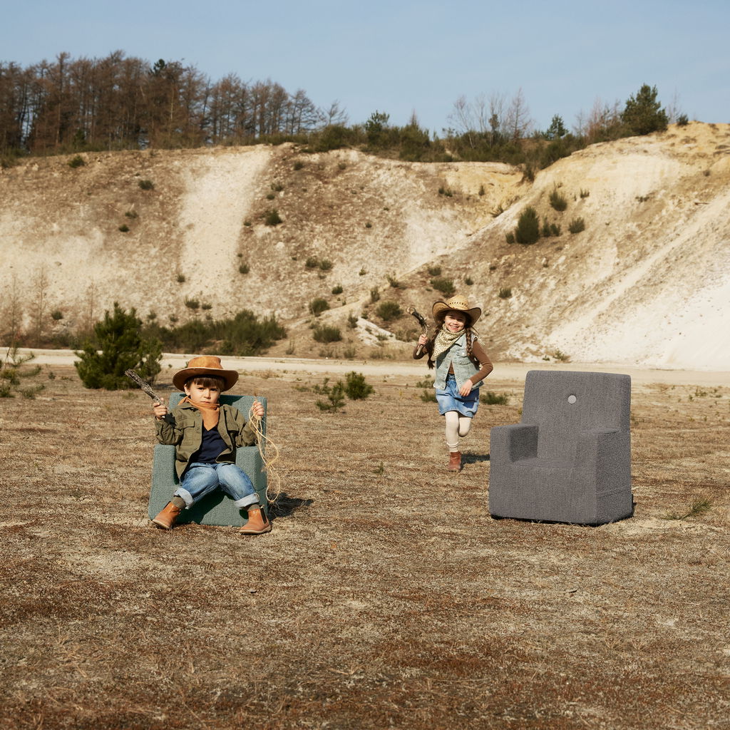 KlipKlap KK Kids Chair XL, Dusty green bouclé w. light green