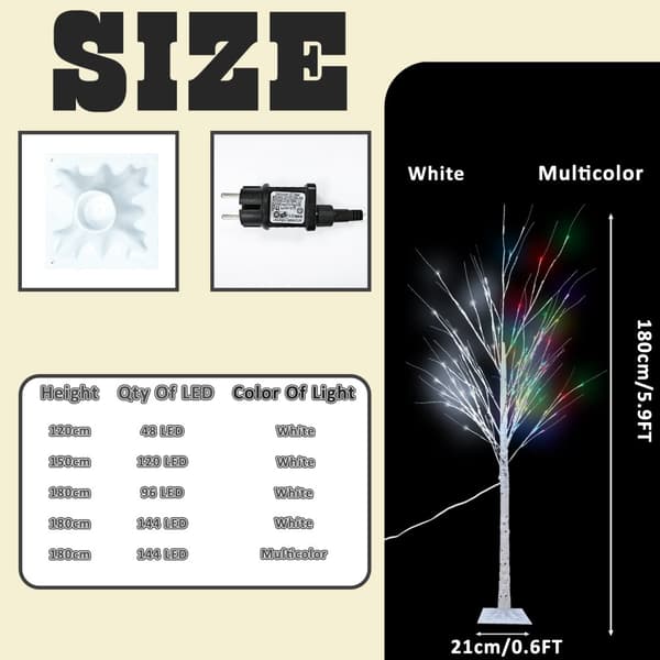 Artificial Tree 180 cm with LED Lighting – Birch Decoration