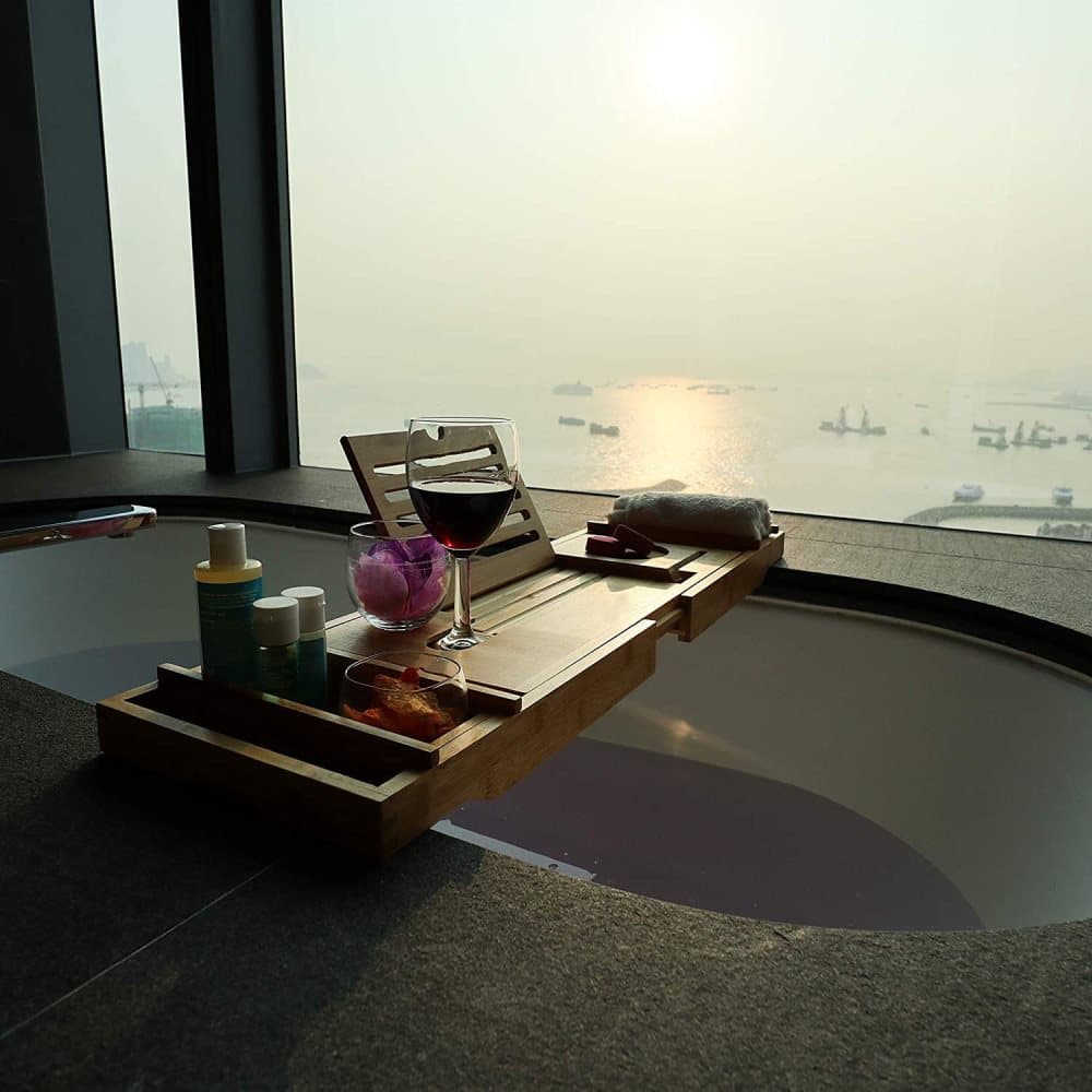 Badrumsställ i bambu, 75-110x23cm