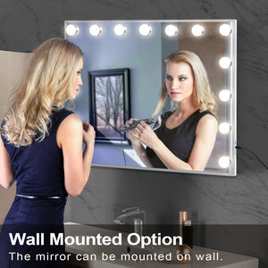 Fenchilin Hollywood Mirror Makeup Mirror with Dimmable Three Light Modes, Tabletop and Wall Mount, White, 58 x 46cm