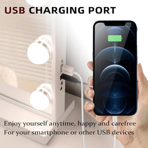 Fenchilin Hollywood Mirror Makeup Mirror with Dimmable Three Light Modes, Tabletop and Wall Mount, White, 58 x 46cm