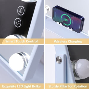 Fenchilin Hollywood Makeup Mirror with Lights, Bluetooth, Wireless Charging, White, 30 x 41 cm