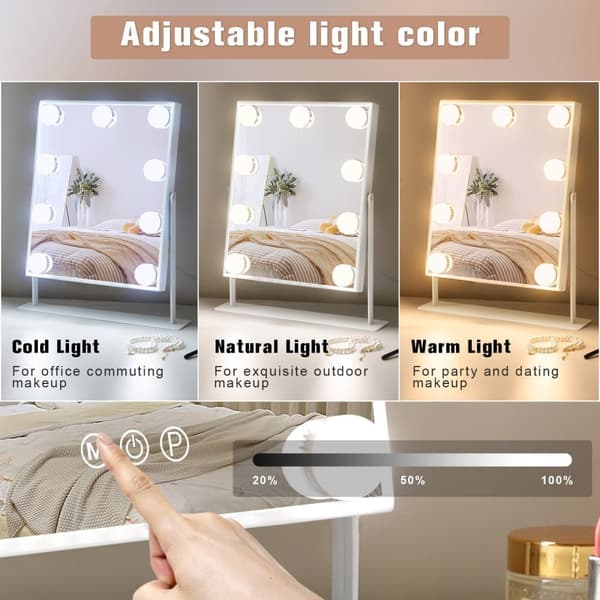 Fenchilin Hollywood Makeup Mirror with Lights, 360° Rotatable Tabletop, 25 x 30cm