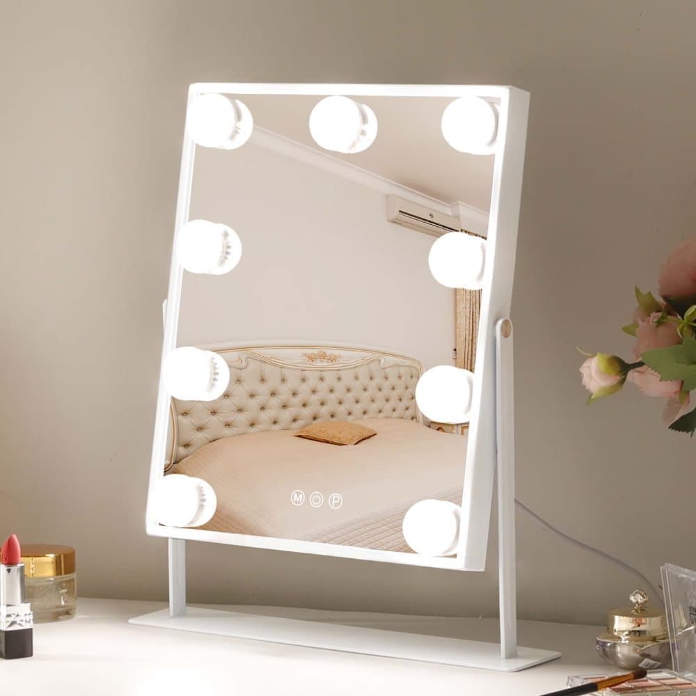 Fenchilin Hollywood Makeup Mirror with Lights, 360° Rotatable Tabletop, 25 x 30cm