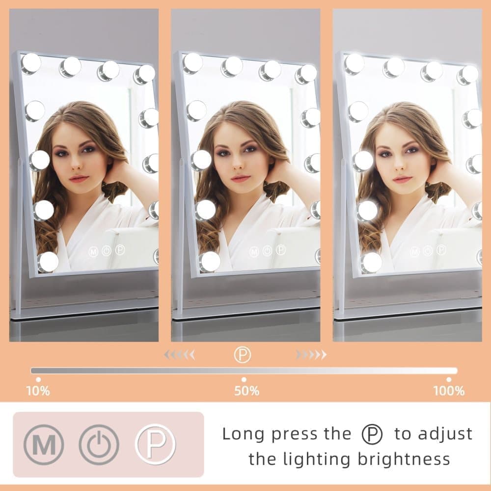 Fenchilin Hollywood Makeup Mirror with Light, Magnification, 360° Swivel, Table Top, White, 30 x 41 cm