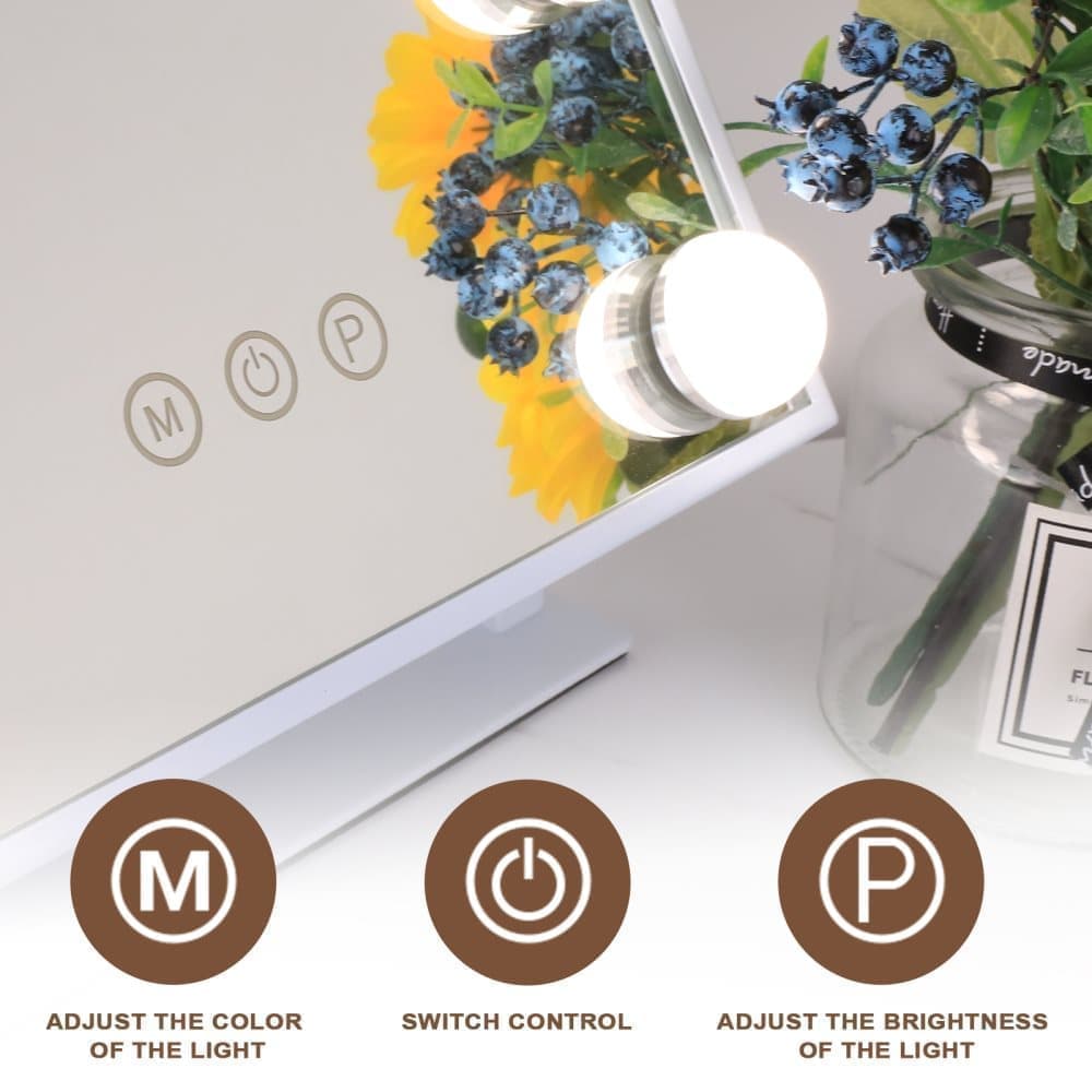 Fenchilin Hollywood Makeup Mirror with Light, Magnification, 360° Swivel, Table Top, White, 30 x 41 cm