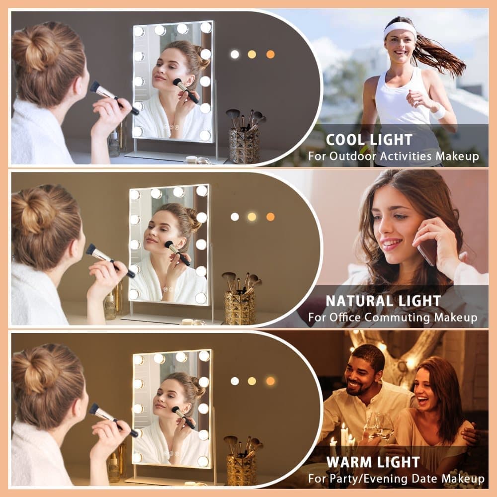 Fenchilin Hollywood Makeup Mirror with Light, Magnification, 360° Swivel, Table Top, White, 30 x 41 cm