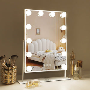 Fenchilin Hollywood Makeup Mirror with Light, Magnification, 360° Swivel, Table Top, White, 30 x 41 cm
