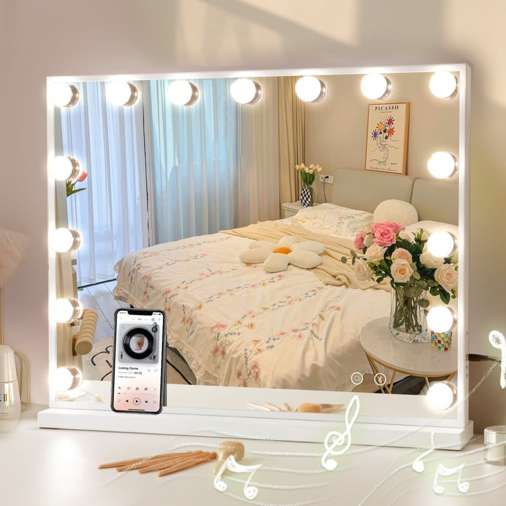 Fenchilin Hollywood Makeup Mirror with Lights and Bluetooth 58 x 46cm, White