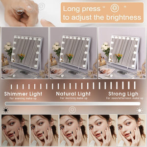 Fenchilin Hollywood makeup mirror with lights, 360° rotating tabletop and magnifying glass, white 65 x 49 cm