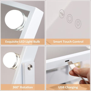 Fenchilin Hollywood makeup mirror with lights, 360° rotating tabletop and magnifying glass, white 65 x 49 cm