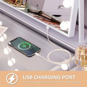 Fenchilin Hollywood makeup mirror with lights, 360° rotating tabletop and magnifying glass, white 65 x 49 cm