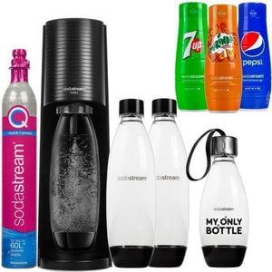 SodaStream Terra Soda Maker with 3 Bottles, 3 Syrups, and Quick Connect, Black