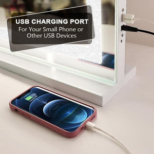 Fenchiliin Large Hollywood Makeup Mirror with Lights and Crystal Finish, White 80x58 cm