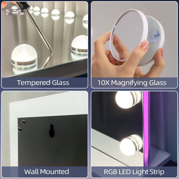 Fenchiliin Hollywood Makeup Mirror with Lights, White 80 x 58cm