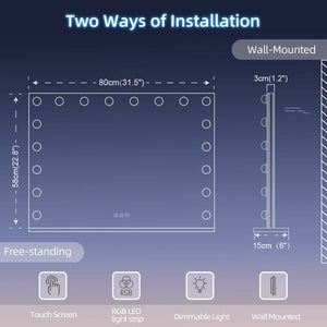 Fenchiliin Hollywood Makeup Mirror with Lights, White 80 x 58cm