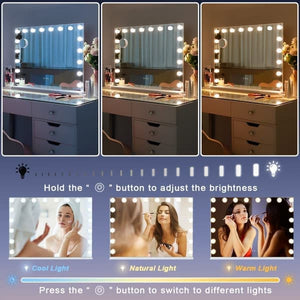 Fenchiliin Hollywood Makeup Mirror with Lights, White 80 x 58cm