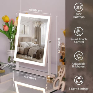 Fenchilin Hollywood makeup mirror with lighting and touch function, 360° rotatable tabletop, 25 × 30cm