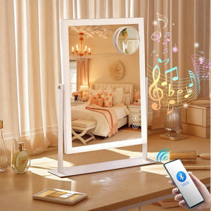 Fenchilin Hollywood makeup mirror with lighting, Bluetooth, 360° rotatable tabletop mirror, white, 30 × 41cm