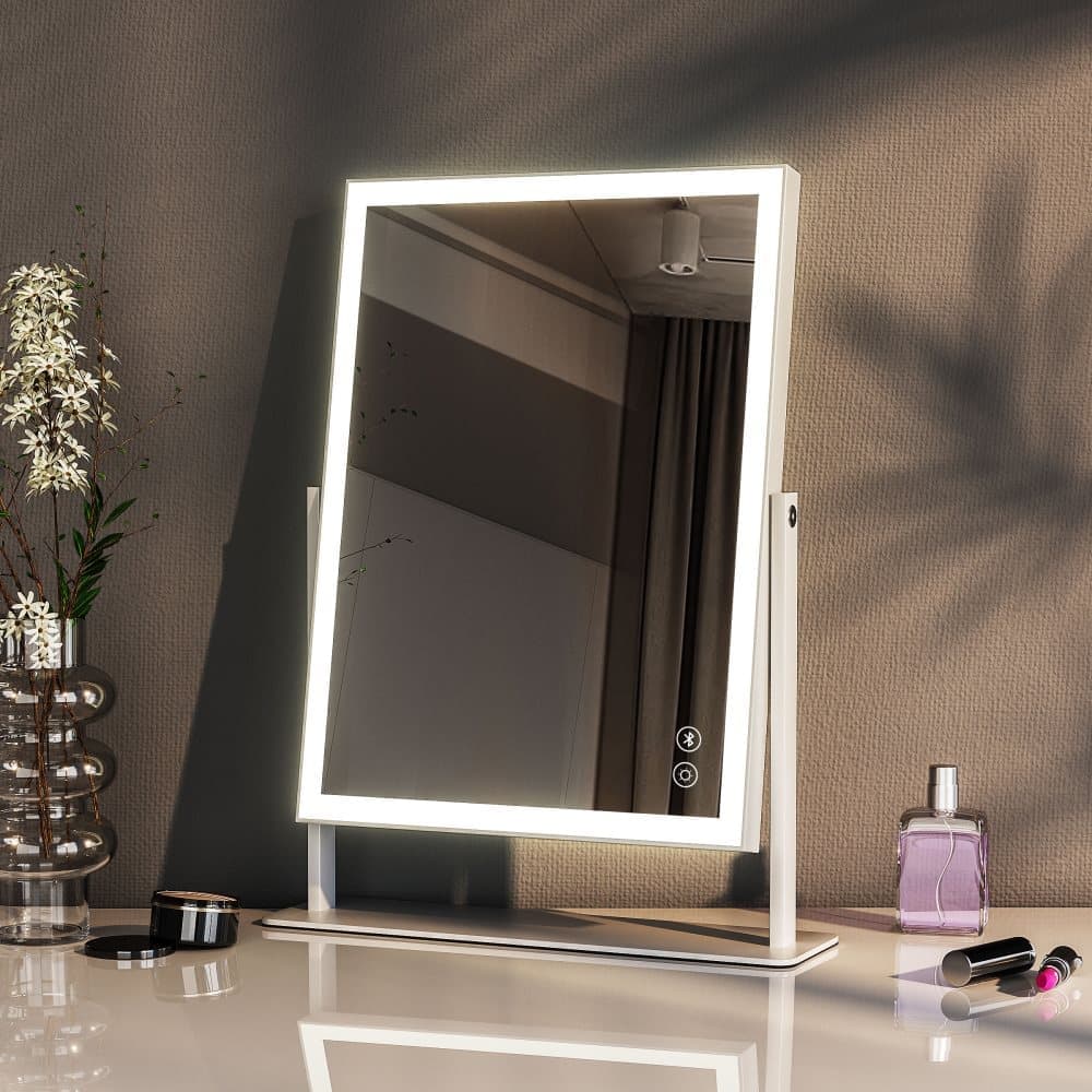 Fenchilin Hollywood makeup mirror with lighting, Bluetooth, 360° rotatable tabletop mirror, white, 30 × 41cm