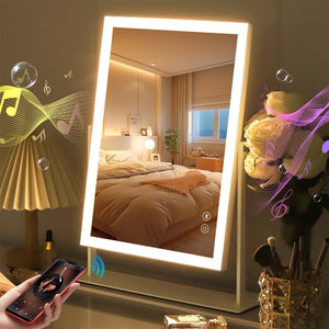 Fenchilin Hollywood makeup mirror with lighting, Bluetooth, 360° rotatable tabletop mirror, white, 30 × 41cm