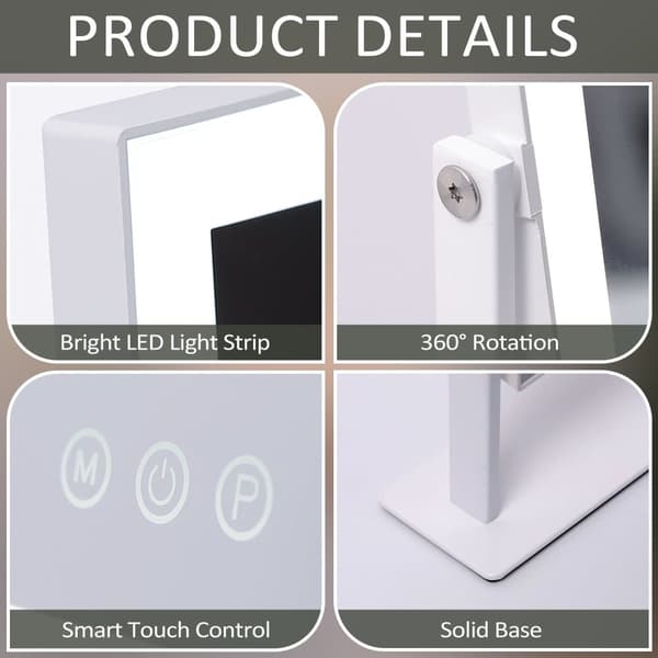 Fenchilin Hollywood Makeup Mirror with Lighting, 360° Rotatable, 30 × 41cm, White