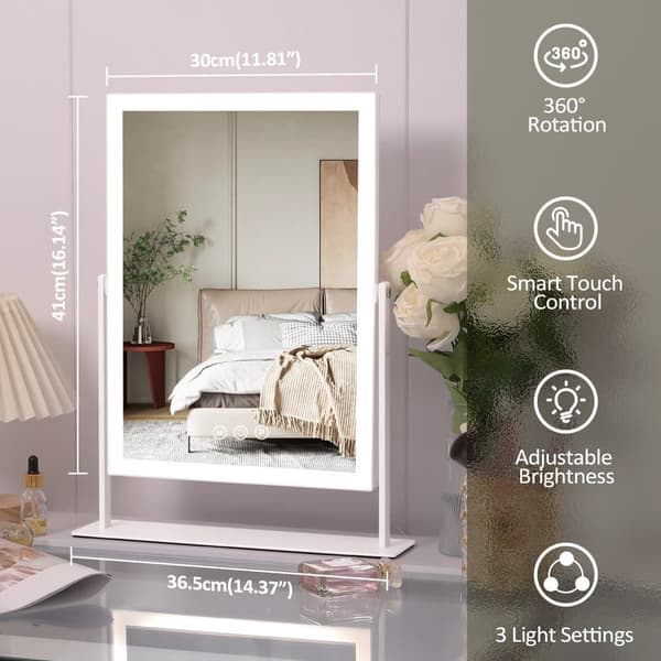 Fenchilin Hollywood Makeup Mirror with Lighting, 360° Rotatable, 30 × 41cm, White