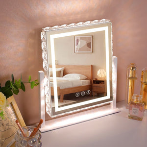 Fenchilin Hollywood Makeup Mirror with Lights and Sparkling Crystal Embellishment, White 25 x 30cm