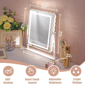 Fenchilin Hollywood Makeup Mirror with Lights and Sparkling Crystal Embellishment, White 25 x 30cm