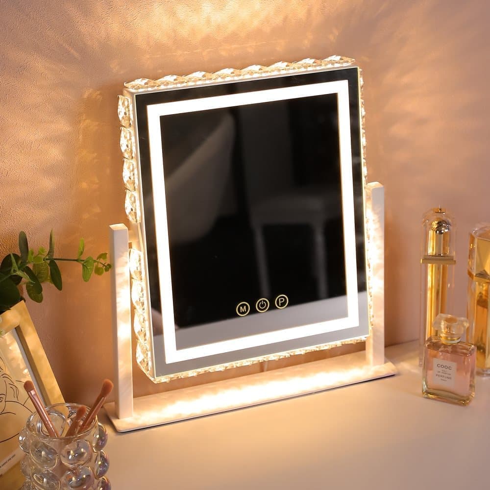 Fenchilin Hollywood Makeup Mirror with Lights and Sparkling Crystal Embellishment, White 25 x 30cm