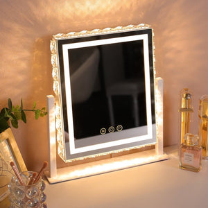 Fenchilin Hollywood Makeup Mirror with Lights and Sparkling Crystal Embellishment, White 25 x 30cm