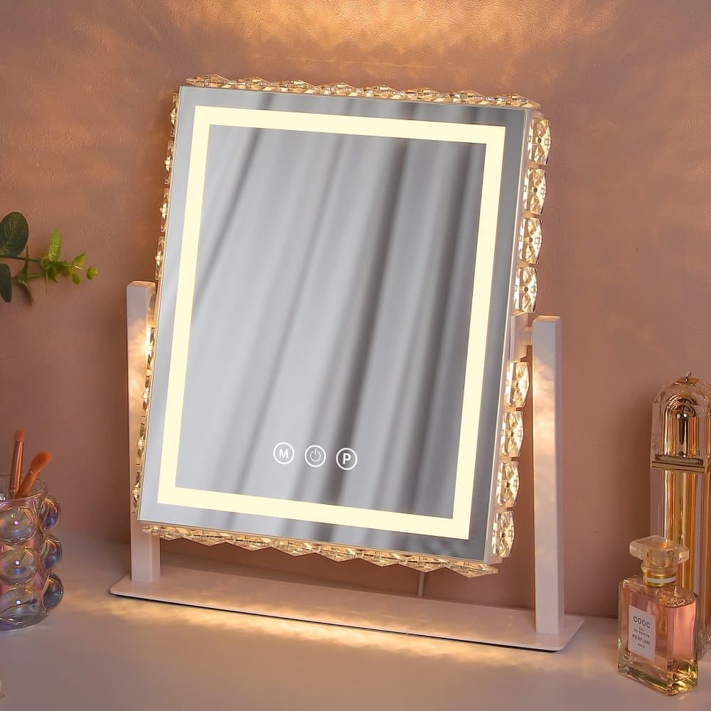 Fenchilin Hollywood Makeup Mirror with Lights and Sparkling Crystal Embellishment, White 25 x 30cm