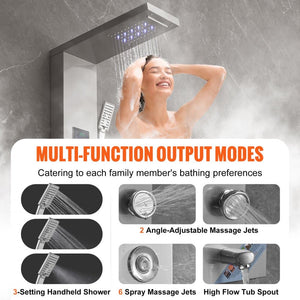 Shower Panel Tower System, 6 Modes, Hydropower, LED, Stainless Steel