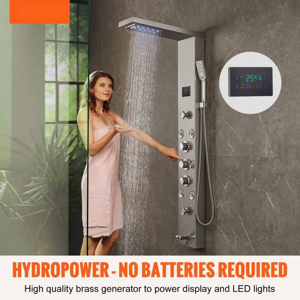 Shower Panel Tower System, 6 Modes, Hydropower, LED, Stainless Steel