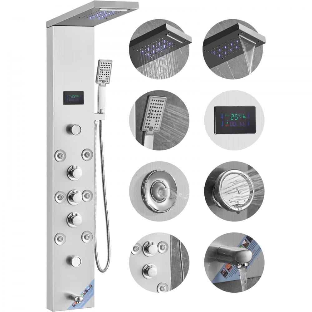Shower Panel Tower System, 6 Modes, Hydropower, LED, Stainless Steel