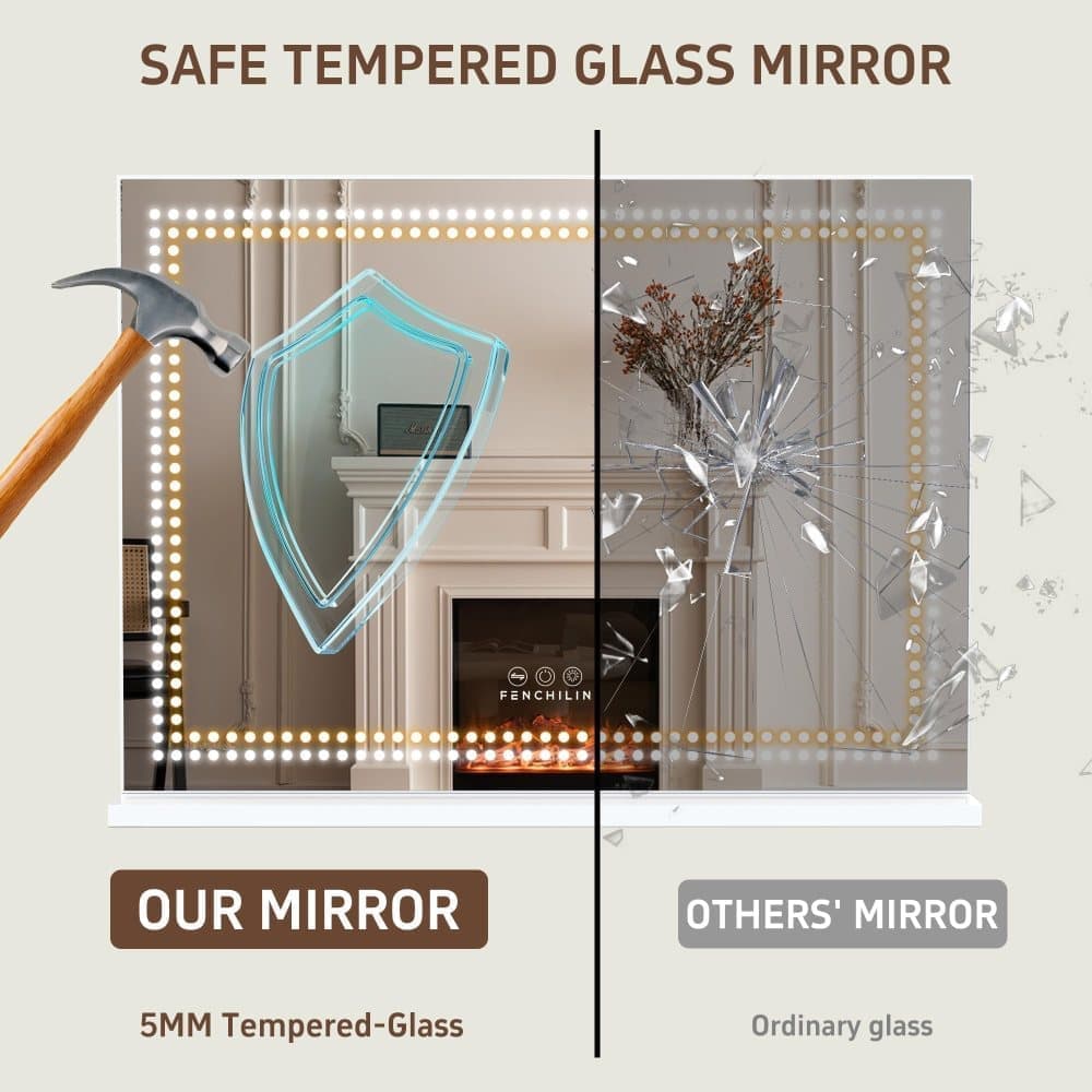 Fenchilin Large Mirror Hollywood Makeup Mirror with Lighting, USB, Countertop and Wall Mount, 80 x 58 cm