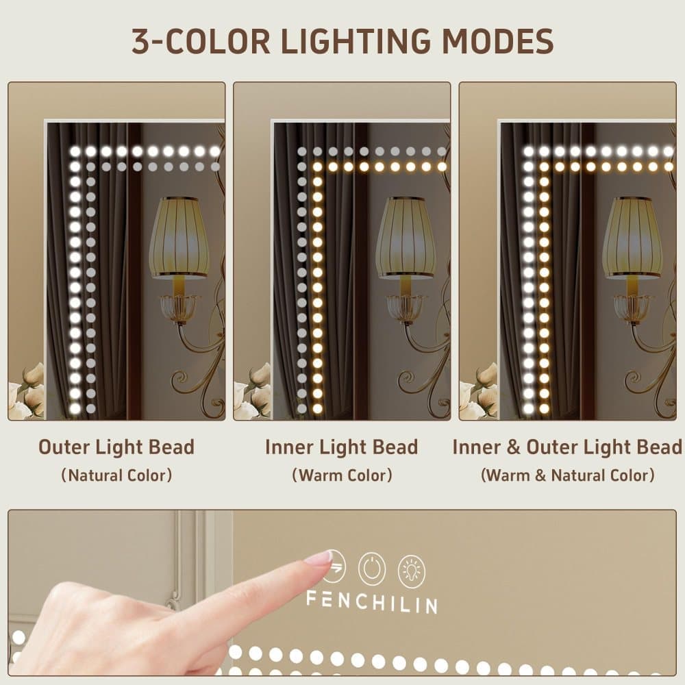 Fenchilin Large Mirror Hollywood Makeup Mirror with Lighting, USB, Countertop and Wall Mount, 80 x 58 cm