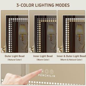 Fenchilin Large Mirror Hollywood Makeup Mirror with Lighting, USB, Countertop and Wall Mount, 80 x 58 cm