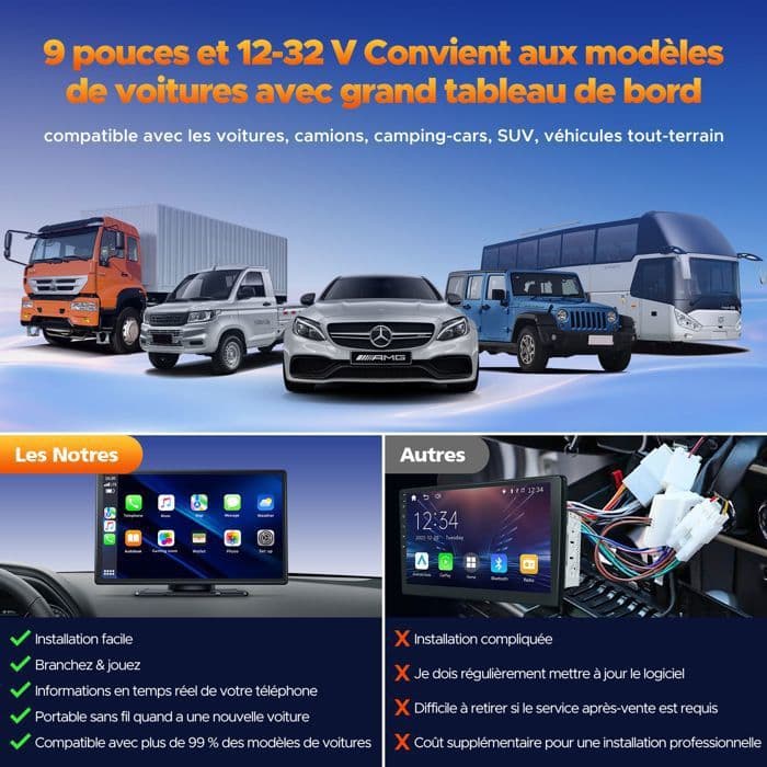 Campark 9'' Wireless Carplay Car Radio with Apple CarPlay and Android Auto