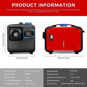 Sunster 8KW Diesel Air Heater with LCD Display & Remote Control, 12V, 5L Tank, for Car, Truck, Van, Boat