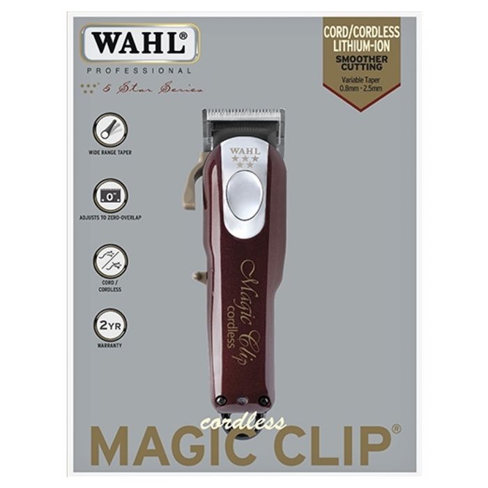 Wahl Hair Clipper - Magic Clip Cordless, 8 Combs Included, Red