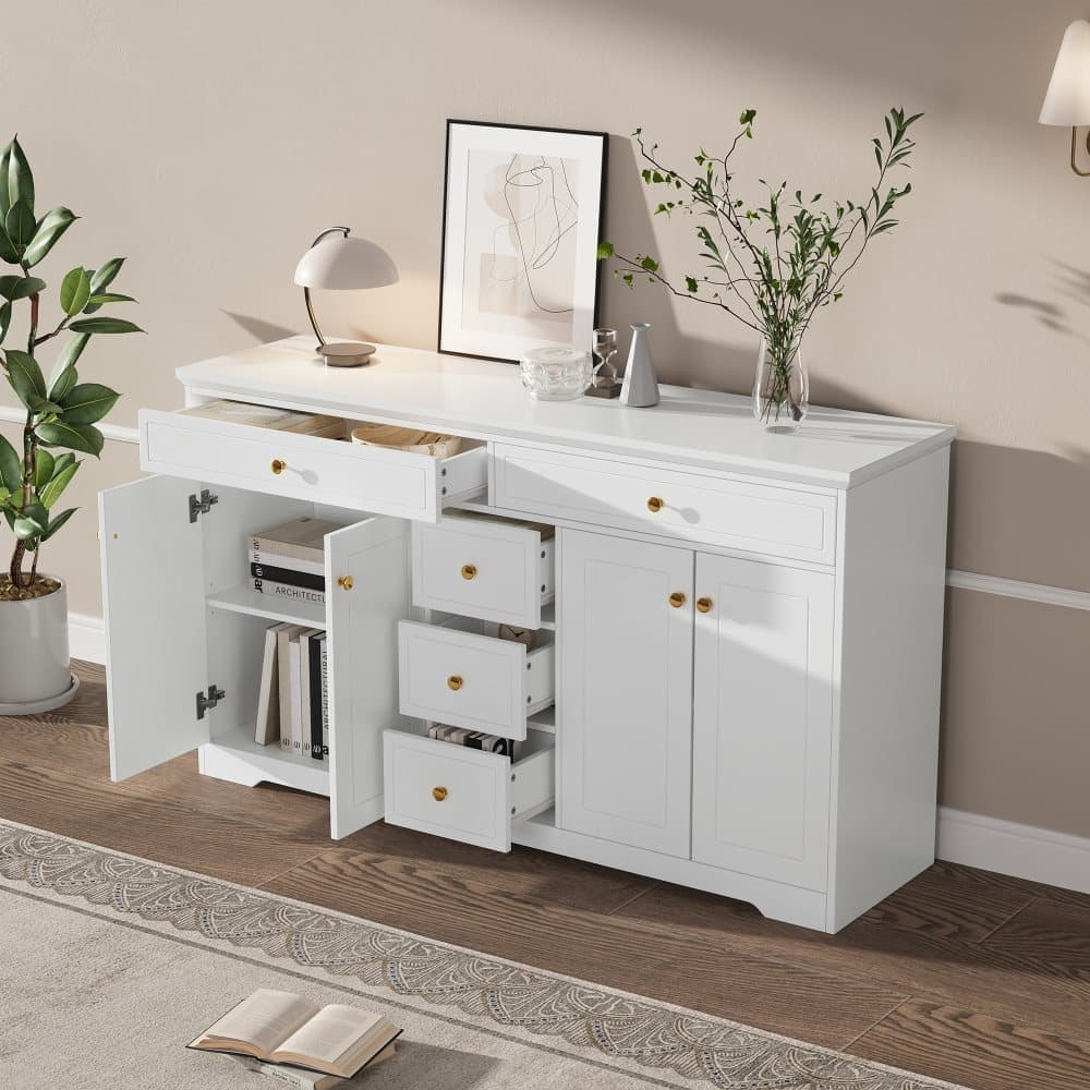 Sideboard with 5 Drawers and 4 Doors 150x40x85cm, White MDF Cabinet