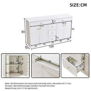 Sideboard with 5 Drawers and 4 Doors 150x40x85cm, White MDF Cabinet