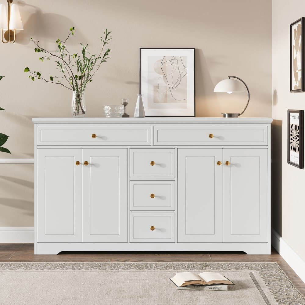 Sideboard with 5 Drawers and 4 Doors 150x40x85cm, White MDF Cabinet