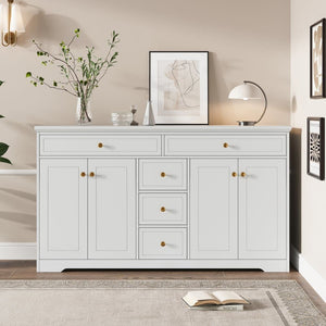 Sideboard with 5 Drawers and 4 Doors 150x40x85cm, White MDF Cabinet