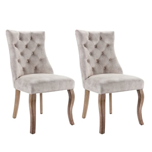 Elegant dining chairs 2 pcs with solid wooden legs, Light beige